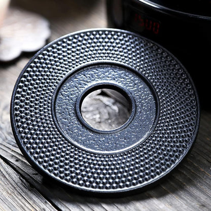 suyika Cast Iron Mat with Rubber Pegs for Japanese Tea Kettle Black Trivet 5.3in