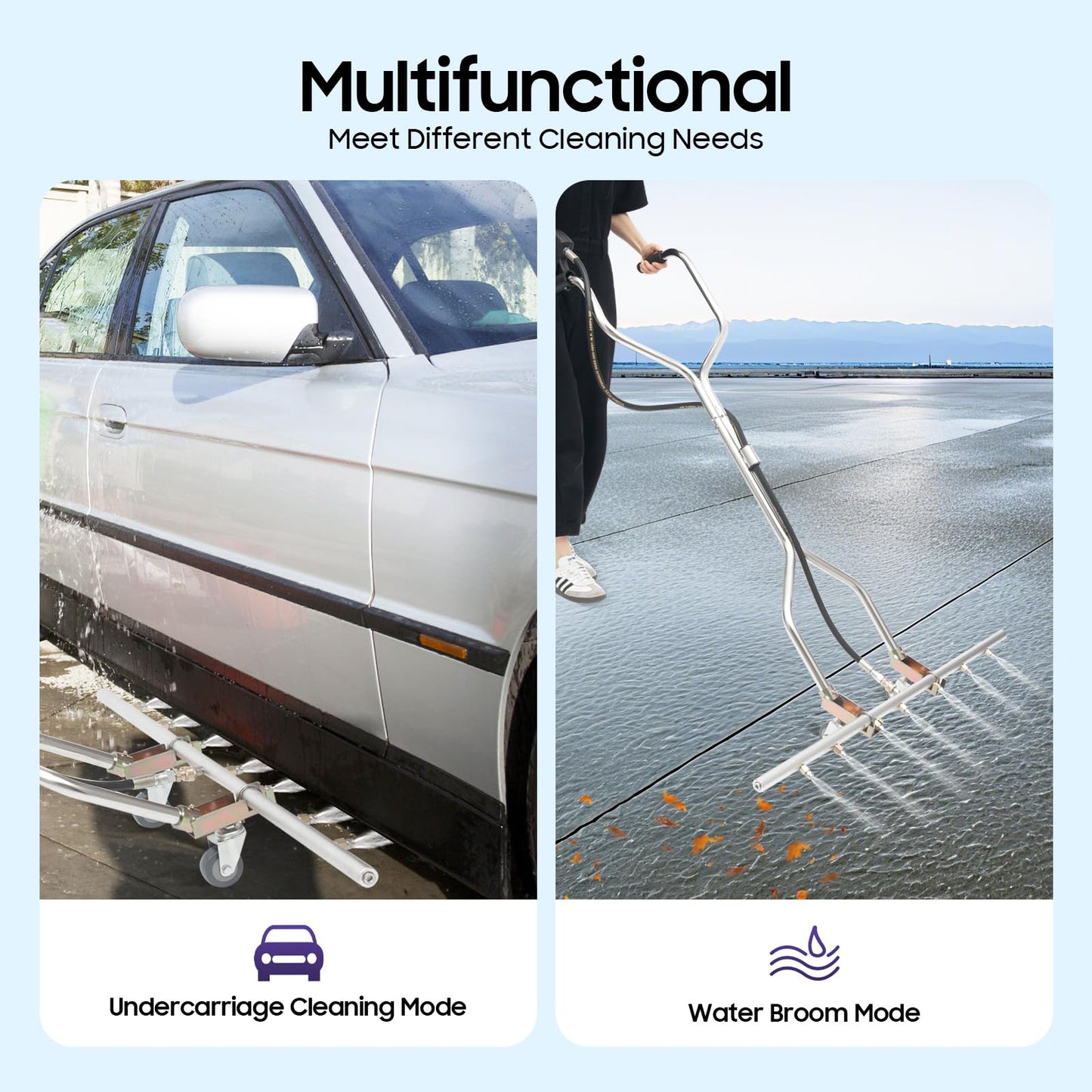 Pressure Washer Water Broom with 7 Nozzles, Stainless Steel, 39x63 Inch, 5000psi, 3/8'' Universal Interface