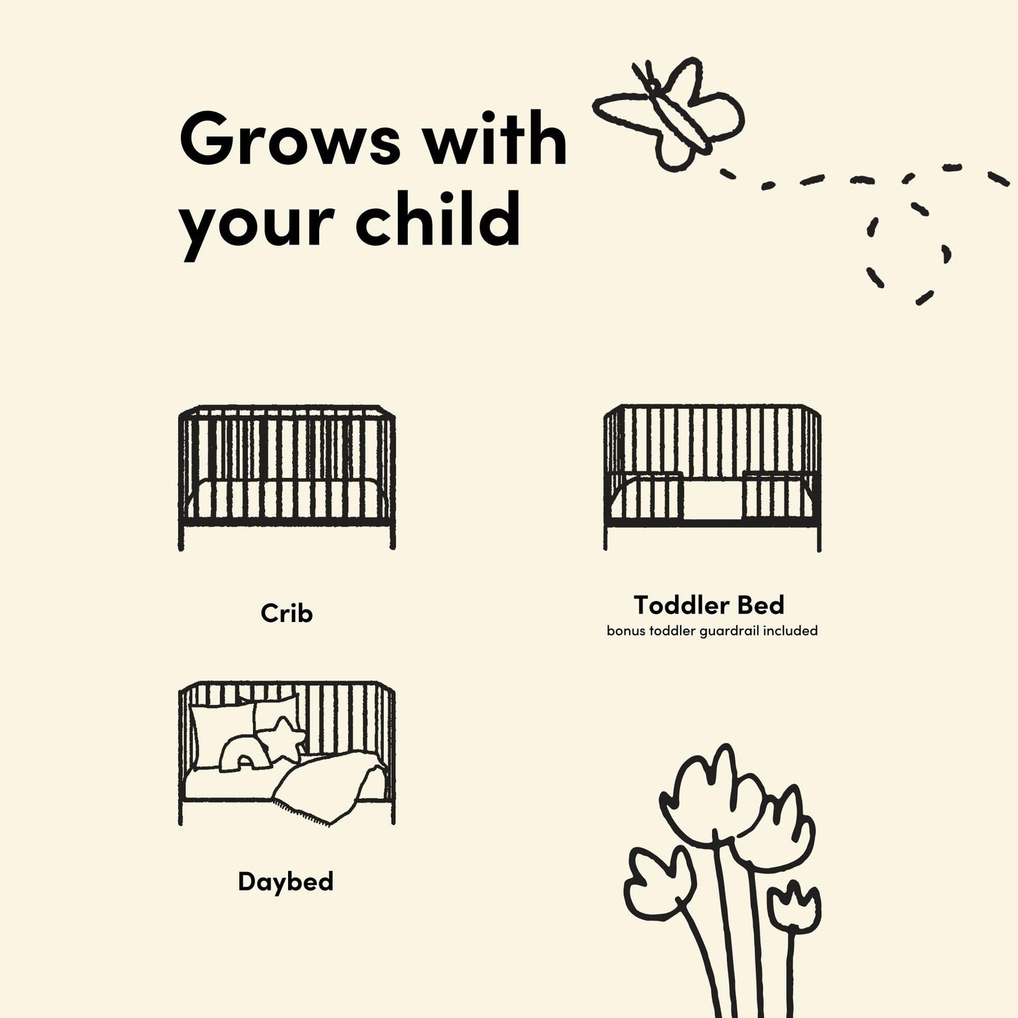 Storkcraft Sicily 3-in-1 Convertible Crib with Toddler Rail Included – GREENGUARD Gold Certified, 100% Solid Wood, Converts to Toddler Bed, Fits Standard Baby Crib Mattress (Frosted Oat and Driftwood)