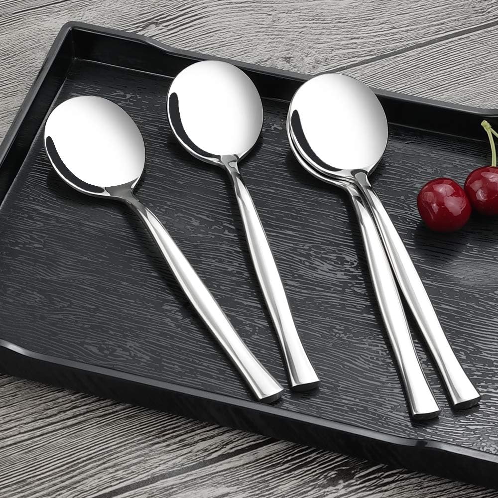 Idotry Set of 12 Round Soup Spoons, Stainless Steel Bouillon Spoons