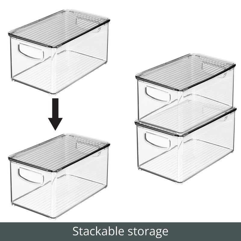 mDesign Deep Plastic Bathroom Storage Bin Box, Lid/Built-in Handles, Organization for Makeup, Hair Styling Tools, Toiletry Accessories in Cabinet, Shelves, Ligne Collection, 2 Pack, Clear/Smoke Gray