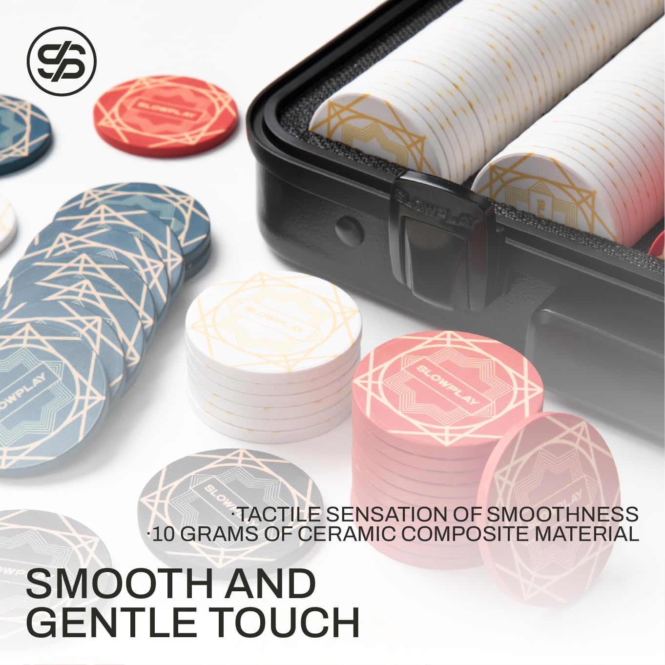 SLOWPLAY Nash Ceramic Poker Chips Set for Texas Hold'em, 500 PCS [with Numbered Values], 39mm & 10g Each | Features a High-end Chip case with Extra Durable German Polycarbonate Shell