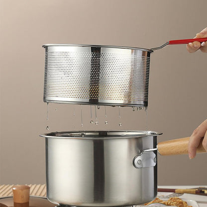 Pasta Strainer Set of 2, Stainless Steel Noodle strainer with Removable Handle Metal Pasta Strainer Basket Deep Fryer Basket, Kitchen Colander for Washing Draining Deep-frying Boiling Steaming