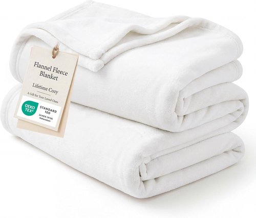 Bedsure GentleSoft Fleece Throw Blanket - XL White 300GSM Plush & Cozy for Bed, Sofa, Travel | 50x70 Inches