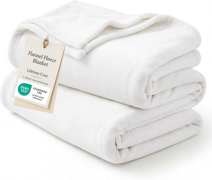 Bedsure GentleSoft Fleece Throw Blanket - XL White 300GSM Plush & Cozy for Bed, Sofa, Travel | 50x70 Inches