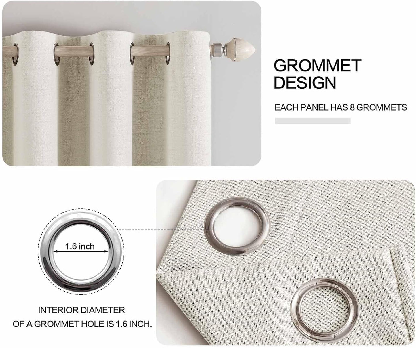 MIULEE Linen Curtains - 100% Blackout Thermal Insulated Drapes | Beige, 52x96 Inch (2 Panels)