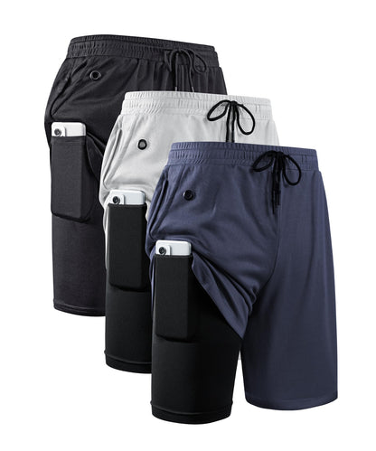 JWJ Mens 2 in 1 Running Shorts Quick Dry Gym Athletic Workout Clothes with Side Pockets