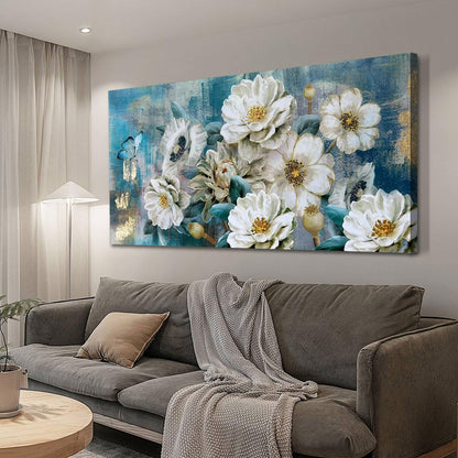 Arjun Tree Wall Art Canvas for Living Room Blue Tree of Life Nature Teal Abstract Textured Painting Picture Modern Panoramic Landscape Artwork Framed Bedroom Home Office Decor, Large Size 40"x20"