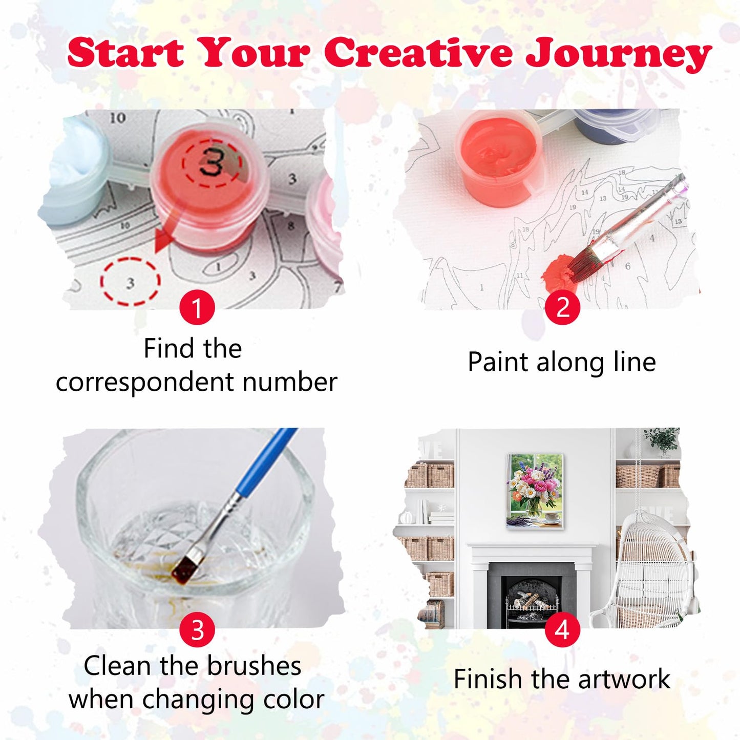 MEIYUDA Flowers Framed Paint by Numbers Adult Kit, DIY Flowers Vase Paint by Numbers with Frame, DIY Oil Painting by Number Kits for Home Wall Decor and Presents 12x16In