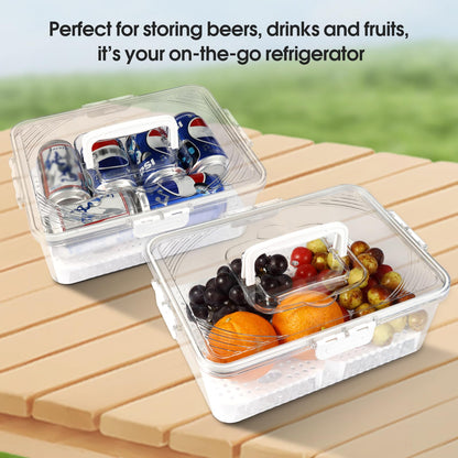 8 Compartment Snack Box with Ice Compartment, Leakproof Portable Cold Food Storage Container, Acrylic Airtight Food Tray for Long Haul Truckers Long Distance Drivers, Road Trip Car Cab Food Organizer