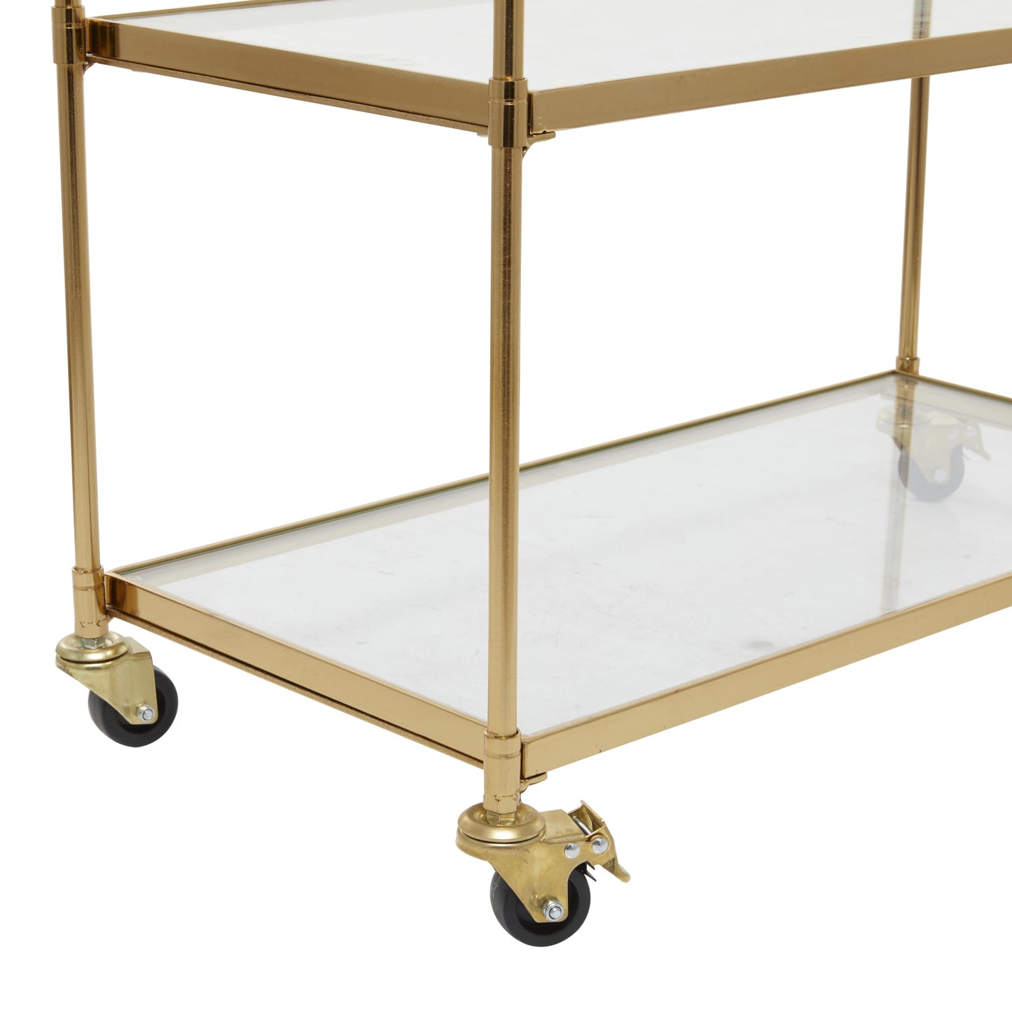 Deco 79 Metal Rolling 3 Glass Shelves Bar Cart with Lockable Wheels, 38" x 14" x 31", Brass