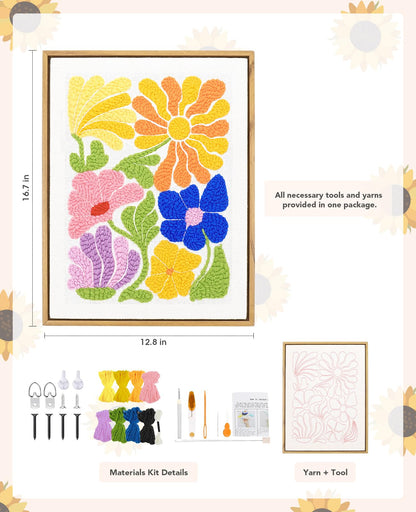 Acelist 16 Inch Punch Needle Kit with Frame, Easy Punch Embroidery Kits for Beginners, Adults & Kids Craft Kits, Picture Frame as Home Wall Décor, Pattern Fabric,Threader, Yarns, Hoops & Rug Punch