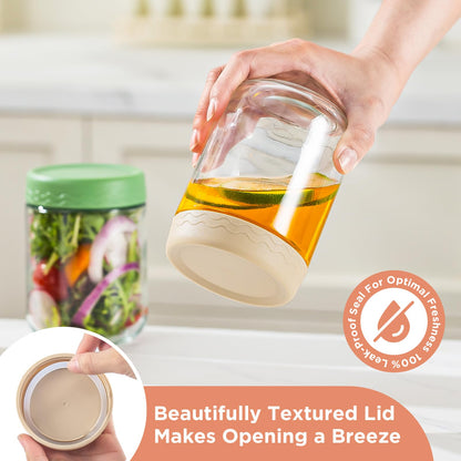 DRKIO 16 Oz Overnight Oats Containers with Lids - 6 Pack Glass Storage Jars with Airtight Lids Wide Mouth Mason Food Jars Great for Meal Prep Salad Chia Pudding Snacks Yogurt Sugar Spice Cereal