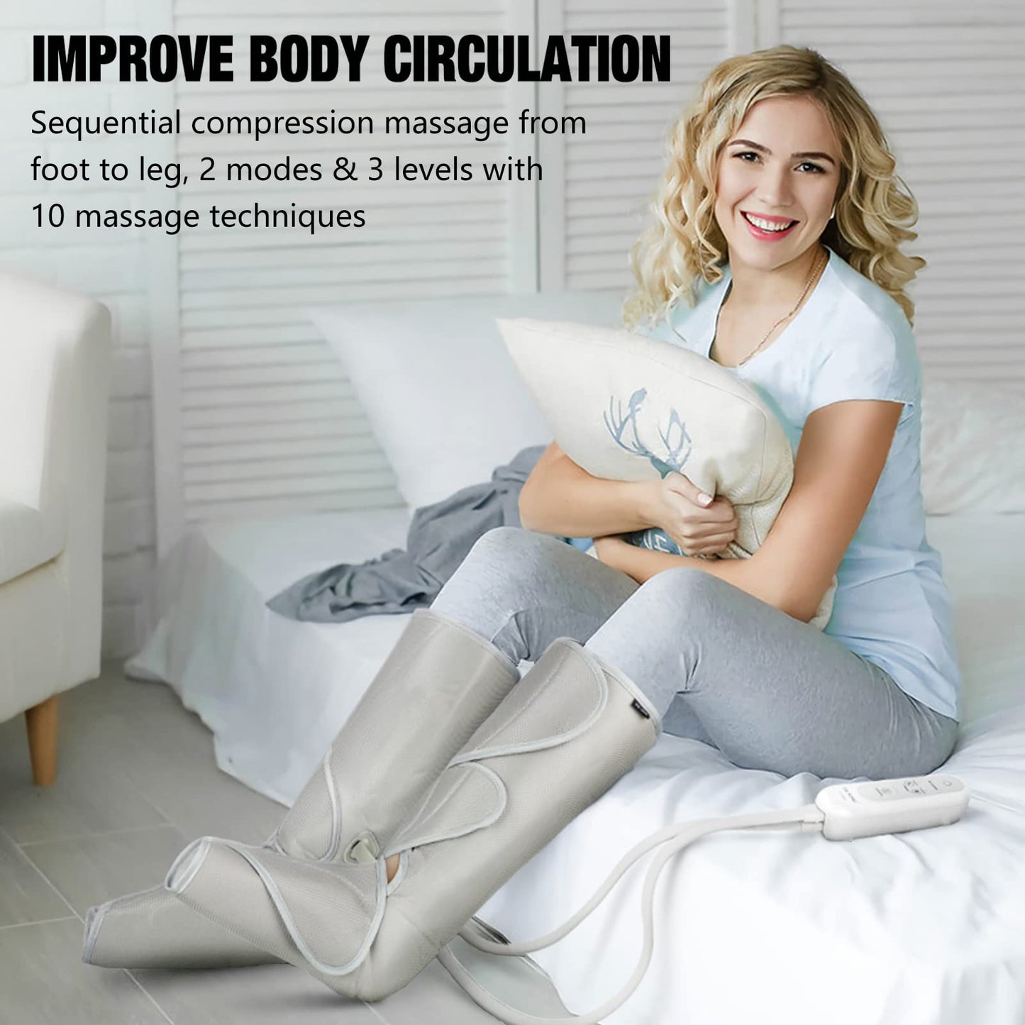 FIT KING Leg Massager for Circulation Air Compression Leg and Foot Massager to Relieve Pain Swelling Edema with Handheld Controller - 3 Intensities 2 Modes - Great Gift for Wife Mom and Friend