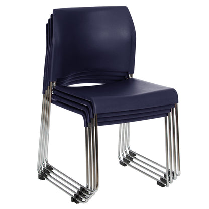 OEF Furnishings OEF8804-11-04/4 Commercial Stack Chair (Hard Plastic Seat and Back, Midnight Blue, Chrome Frame, 4-Pack)