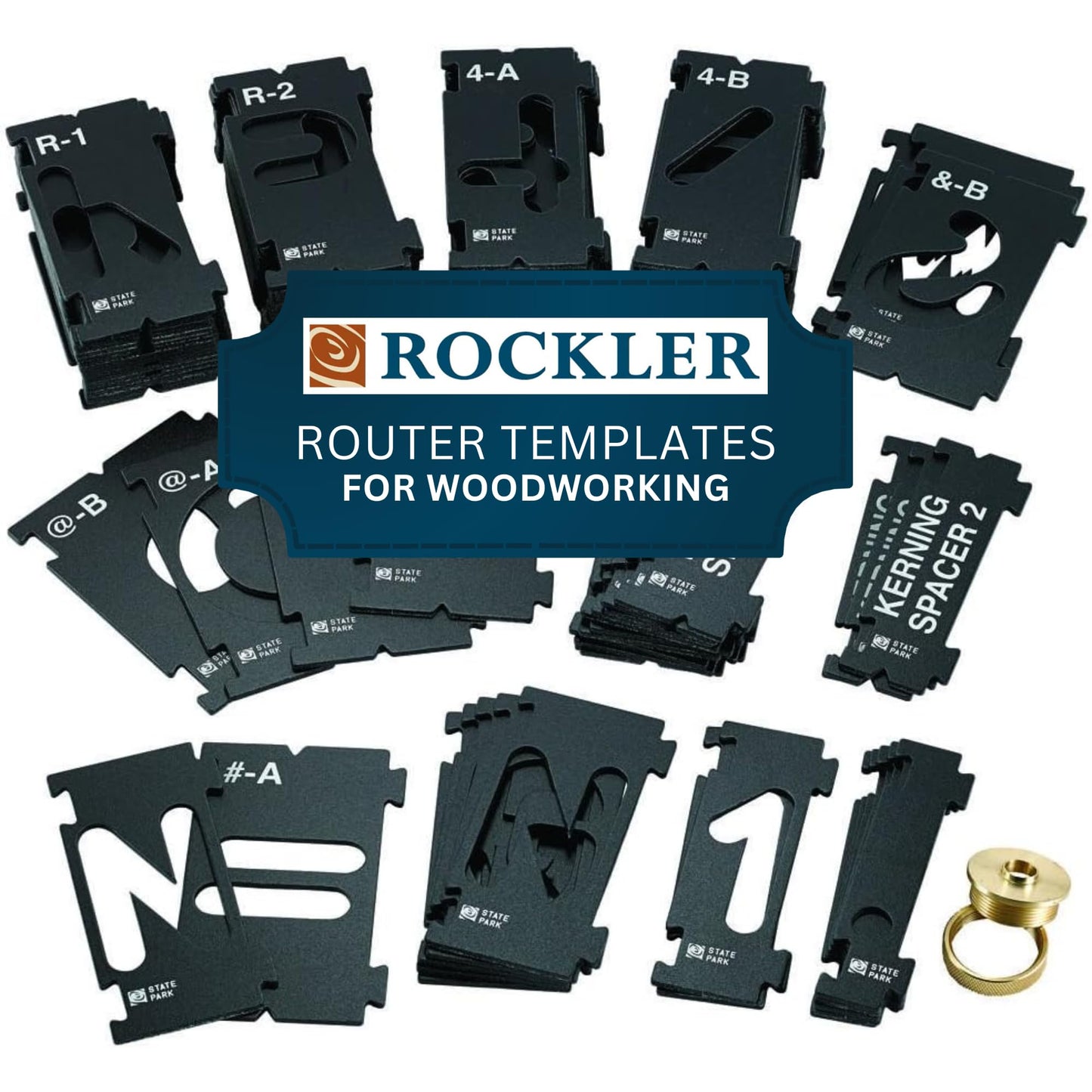 Rockler Router Letter Template Set (3-3/8” - 99 Pieces) – State Park Font Letter Router Template – Interlocking Sign Making Templates w/Letters, Numbers, Symbols - Interlock Signmaker's Templates