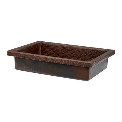 Premier Copper Products VREC20SK1DB 20" Rectangle Skirted Vessel Hammered Copper Sink