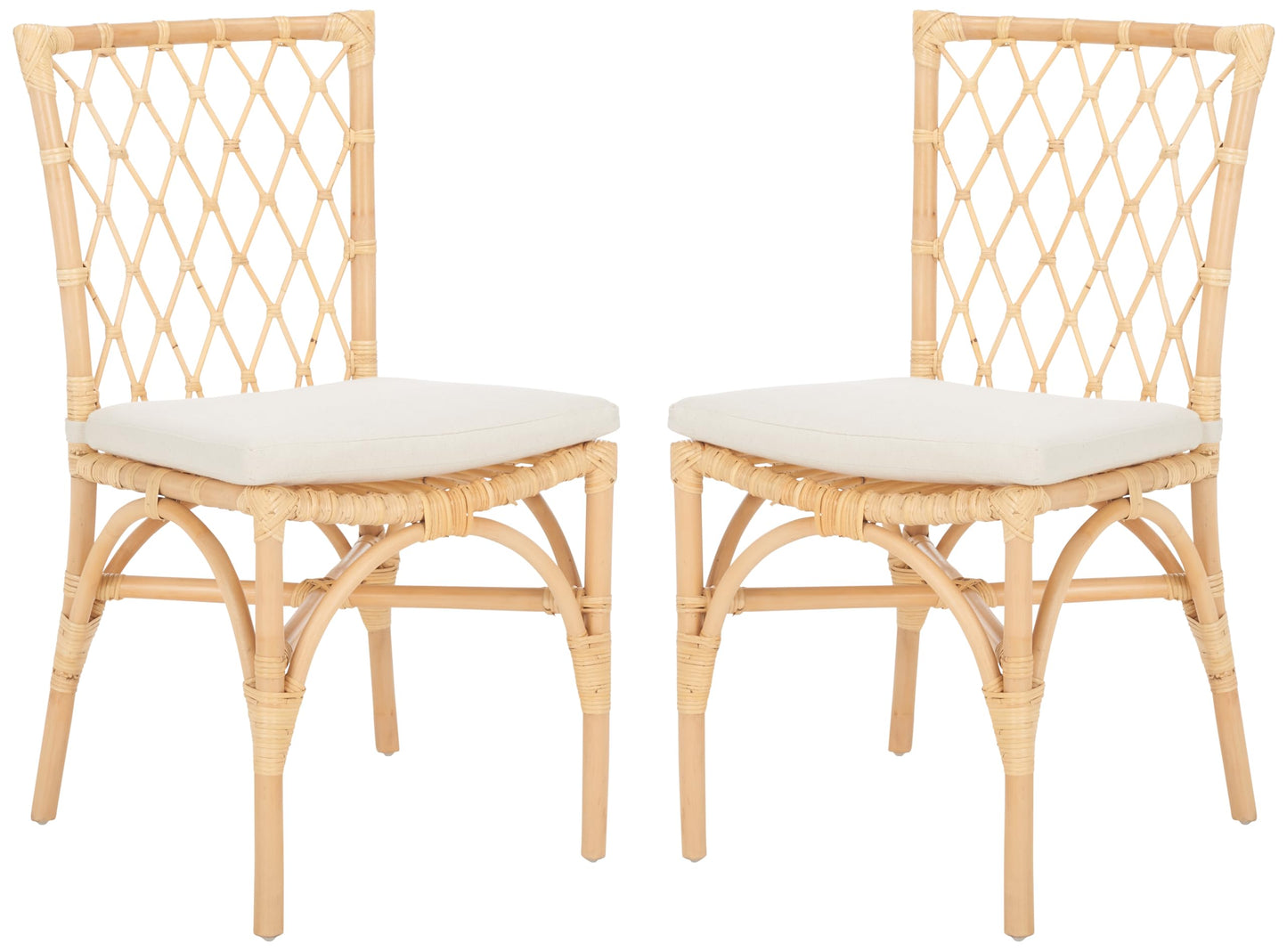 SAFAVIEH Home Collection Austri Natural Rattan/Linen Dining Chair Set of 2 with Cushion