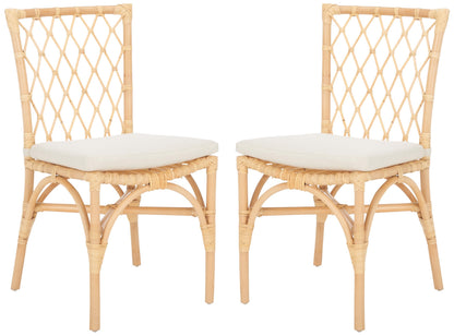 SAFAVIEH Home Collection Austri Natural Rattan/Linen Dining Chair Set of 2 with Cushion