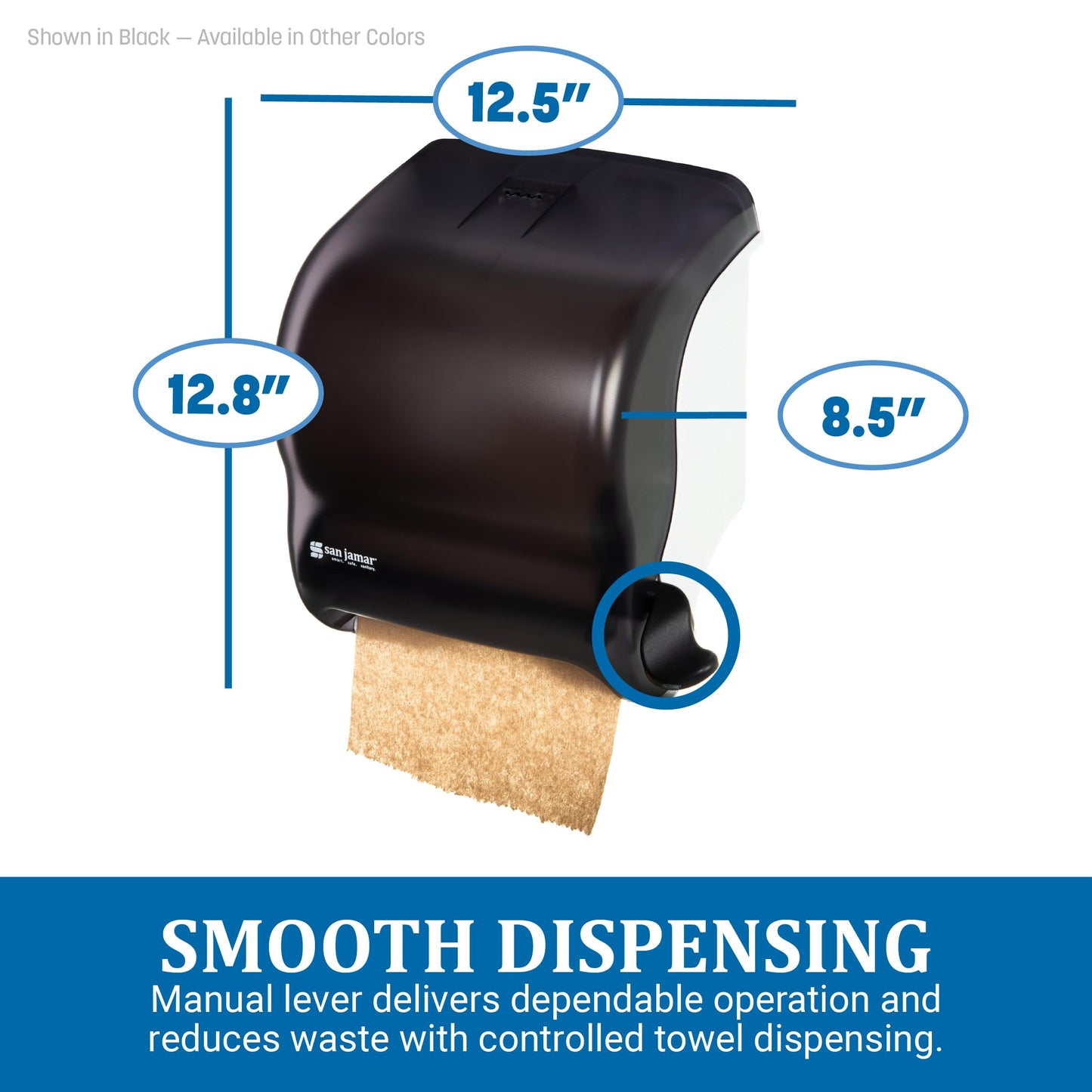 San Jamar Classic Element Paper Towel Dispenser Wall-Mounted Commercial Roll Dispenser, Fits All Core Sizes with Lever for Bathroom, Kitchens, and Restaurants, Plastic, Universal Paper, Black Pearl