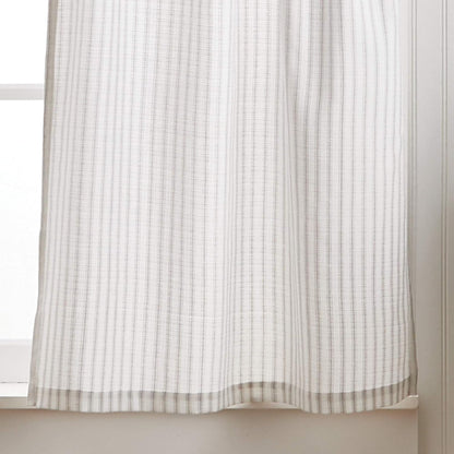 Martha Stewart Ticking Stripe 3-Piece Window Curtain Set - Valance and Tiers, White Grey