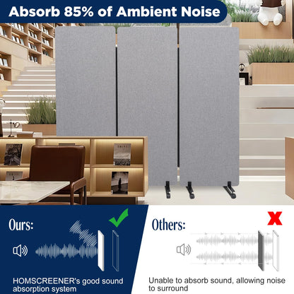Room Divider Soundproof Privacy Panel with Wheels, 3 Panel Portable Office Wall Divider for Room Partition, Soundproof Partition Room Dividers Cubicle Wall Temporary Wall Space Separator for Office