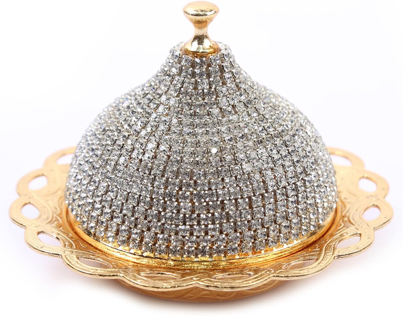 Alisveristime Coated Handmade Brass Sugar Bowl with Lid, Crystal, Gold