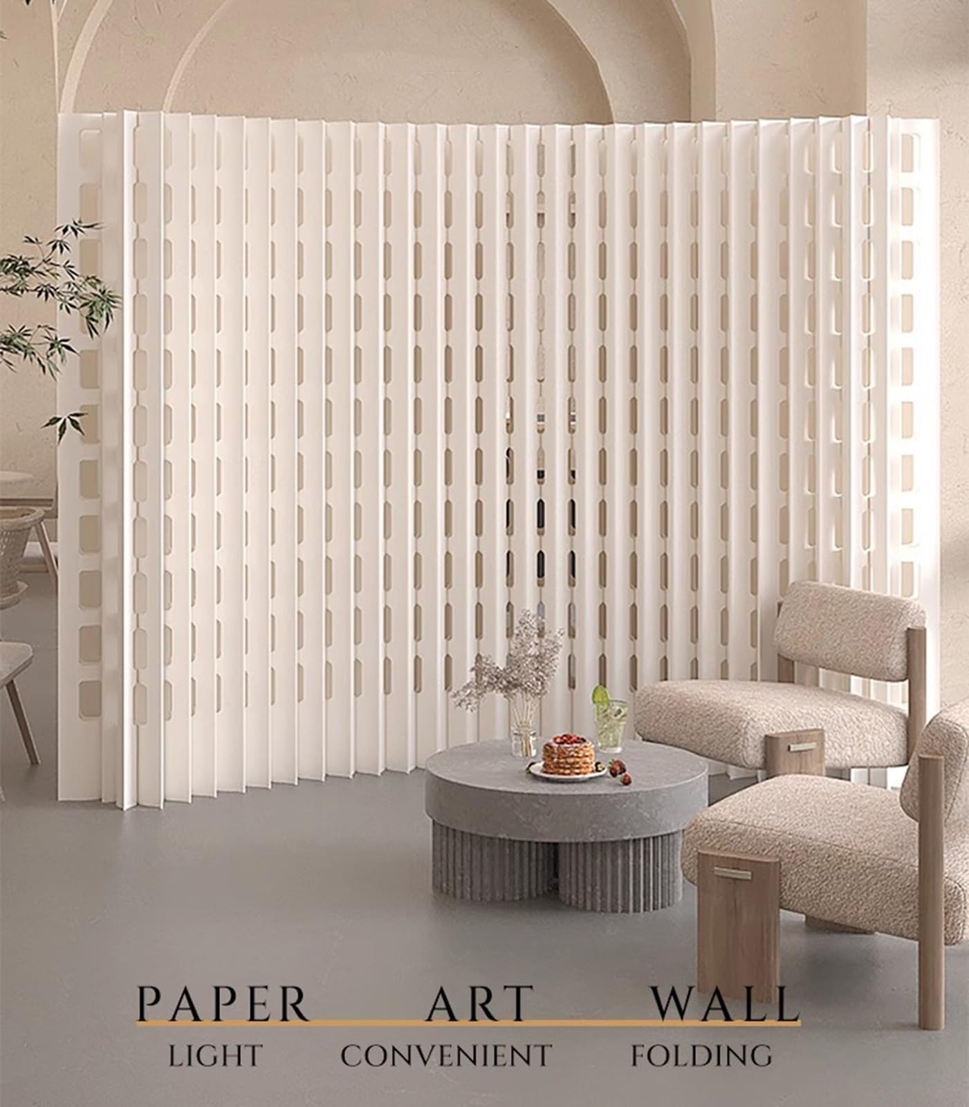 uhyOHF Portable Folding - 78"x17"x63" Temporary Room Divider for Offices & Studios - Lightweight Paper Partition for Enhanced Privacy and Space Management,Blanc-157x17x63in