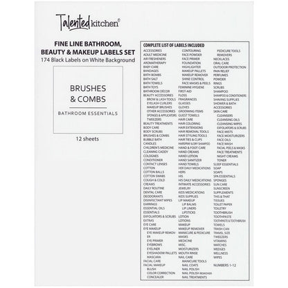Talented Kitchen Minimalist Bathroom Labels for Organizing - 174 Labels, 2.5" x 2.5" & 2.5" x 0.75", Black on White - Stickers for Jars & Bottles - Water-Resistant for Medicine Cabinet