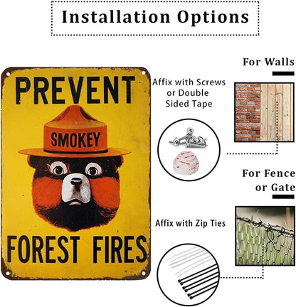 CCPARTON Smokey Bear Prevent Forest Fires Metal Tin Sign, Retro Wall Decor 8x12 Inch