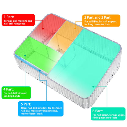 heemeei Nail Drill Machine & Bits Storage Box, 10 Holes Transparent Acrylic Drill Bit Holder, Plastic Nail Drill Tool Displayer Holder Case for Nails, Professional Nail Drill Grinding Bit Organizer