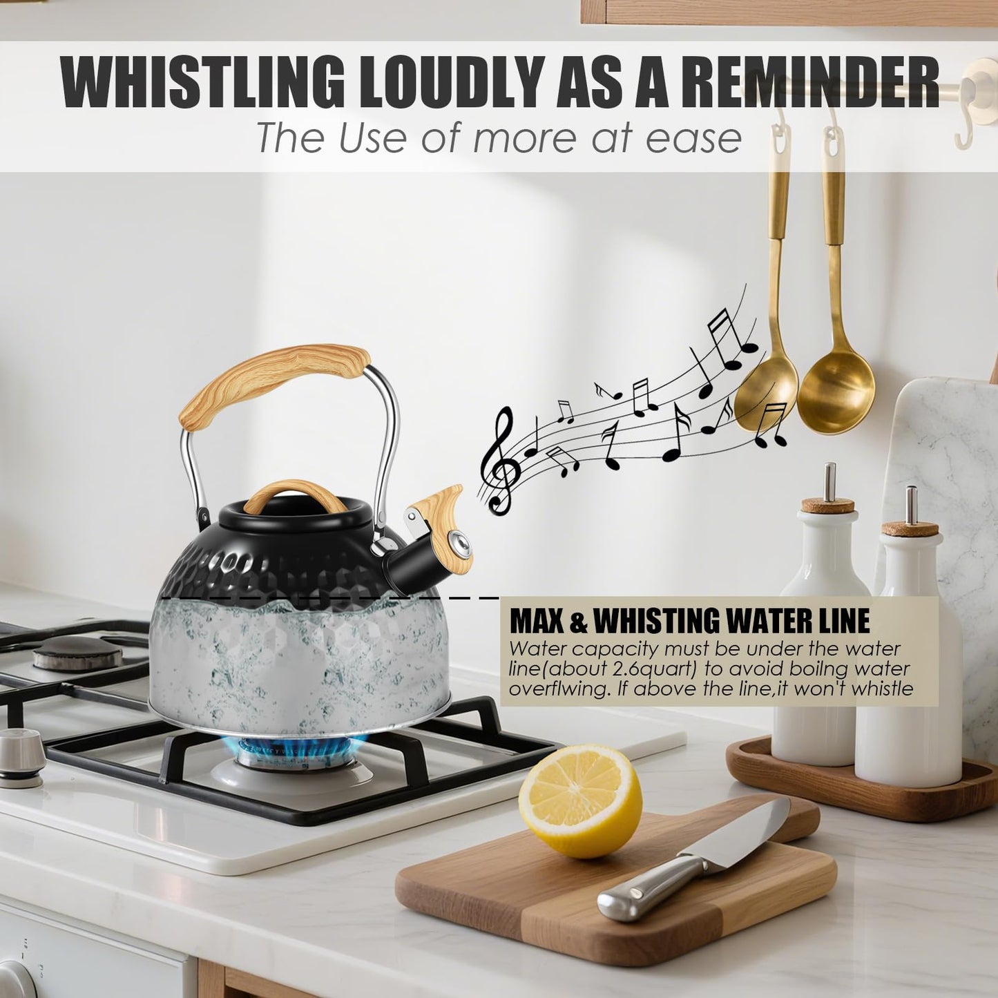 Stainless Steel Whistling Tea Kettle 3 L Tea Kettle Stovetop Teapot Hot Water Kettle with Whistle Spout, Fast Boiling, Living Electric Kettle Stove Top Food Grade Coffee Milk Tea Pot Folding Handle