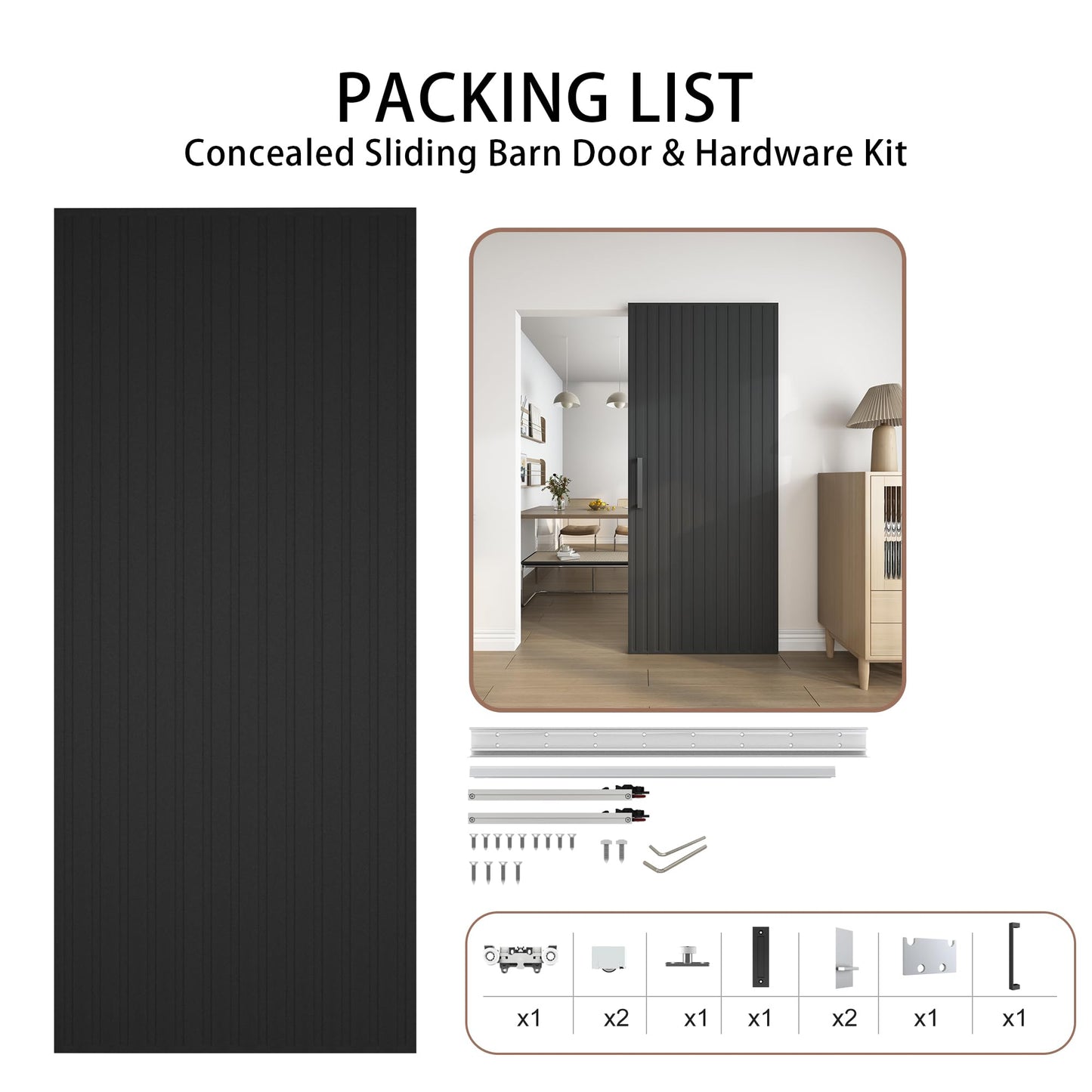 JUBEST 36"x84" Concealed Sliding Barn Door with Soft Close Hardware Kit, Black Hidden Door for Opening 32"-34"x80", Waterproof and Modern, Smooth Sliding, for Interior Using, Widely Used