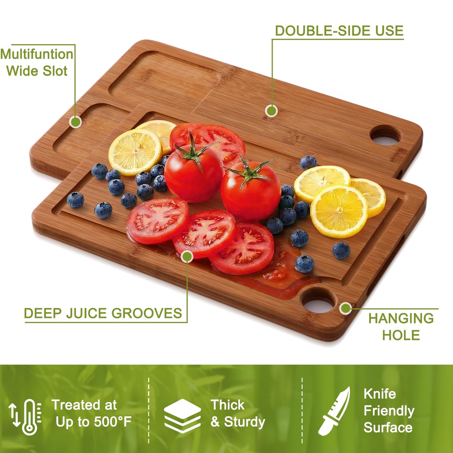 Homaxy Bamboo Cutting Board for Kitchen Set of 3, Wooden Cutting Boards with Non-Slip Mat Deep Juice Groove and Built-In Handles, Wood Chopping Board Set for Meat Fruits & Vegetables