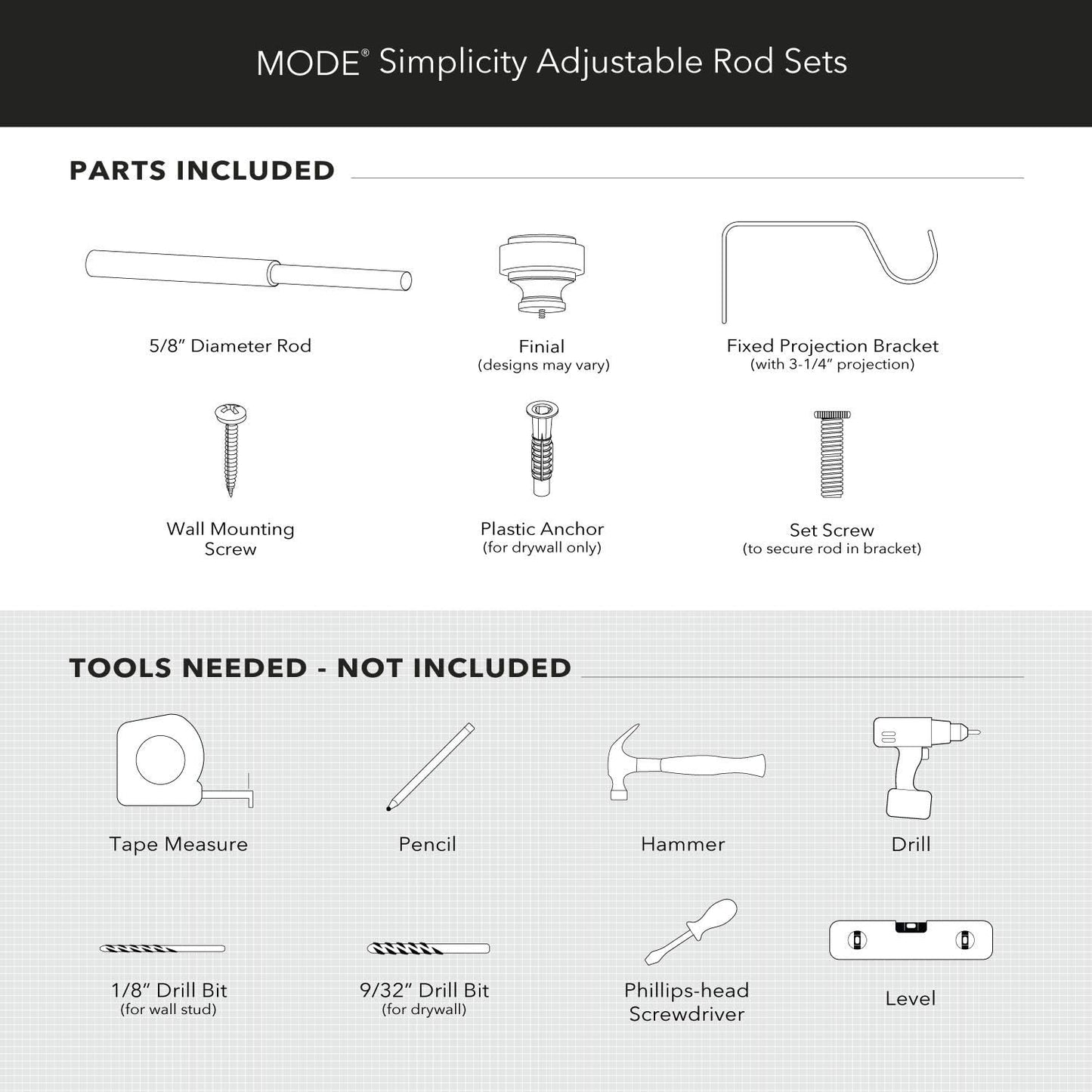 MODE Simplicity Collection 5/8" Diameter Curtain Rod Set with Doorknob Finials, Adjustable Gold