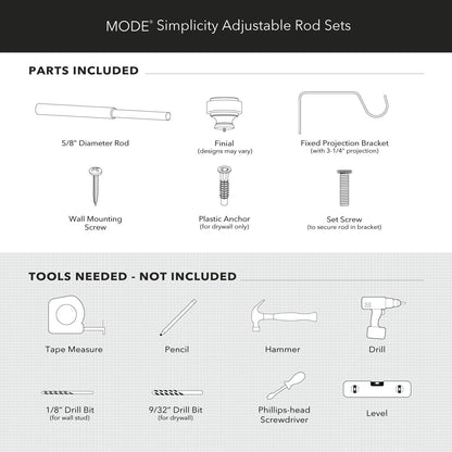 MODE Simplicity Collection 5/8" Diameter Curtain Rod Set with Doorknob Finials, Adjustable Gold