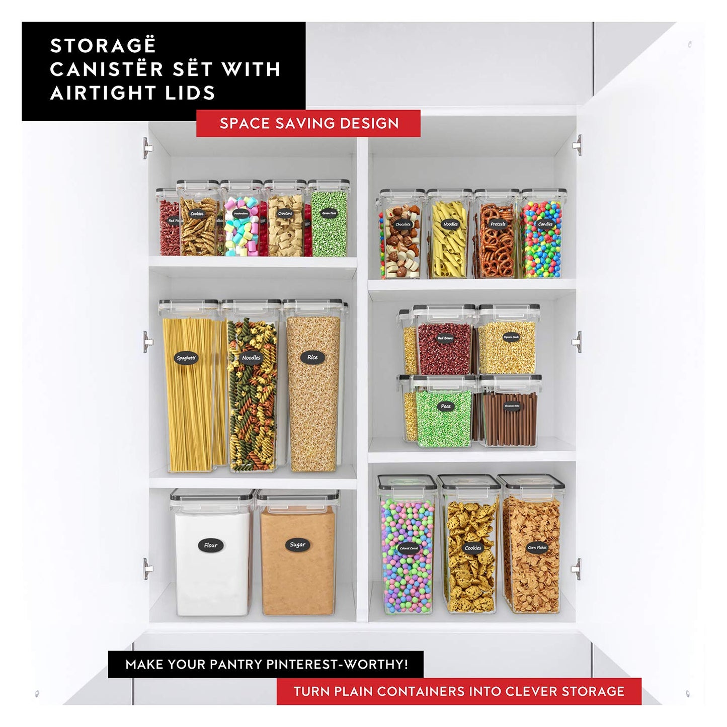 DWËLLZA KITCHEN EXTRA LARGE Cereal Containers Storage (6.3L / 213OZ) Set of 2 Family Size Bulk Cereal Dispenser Countertop, Airtight Food Storage Containers for Pantry Organization, Labels & Marker