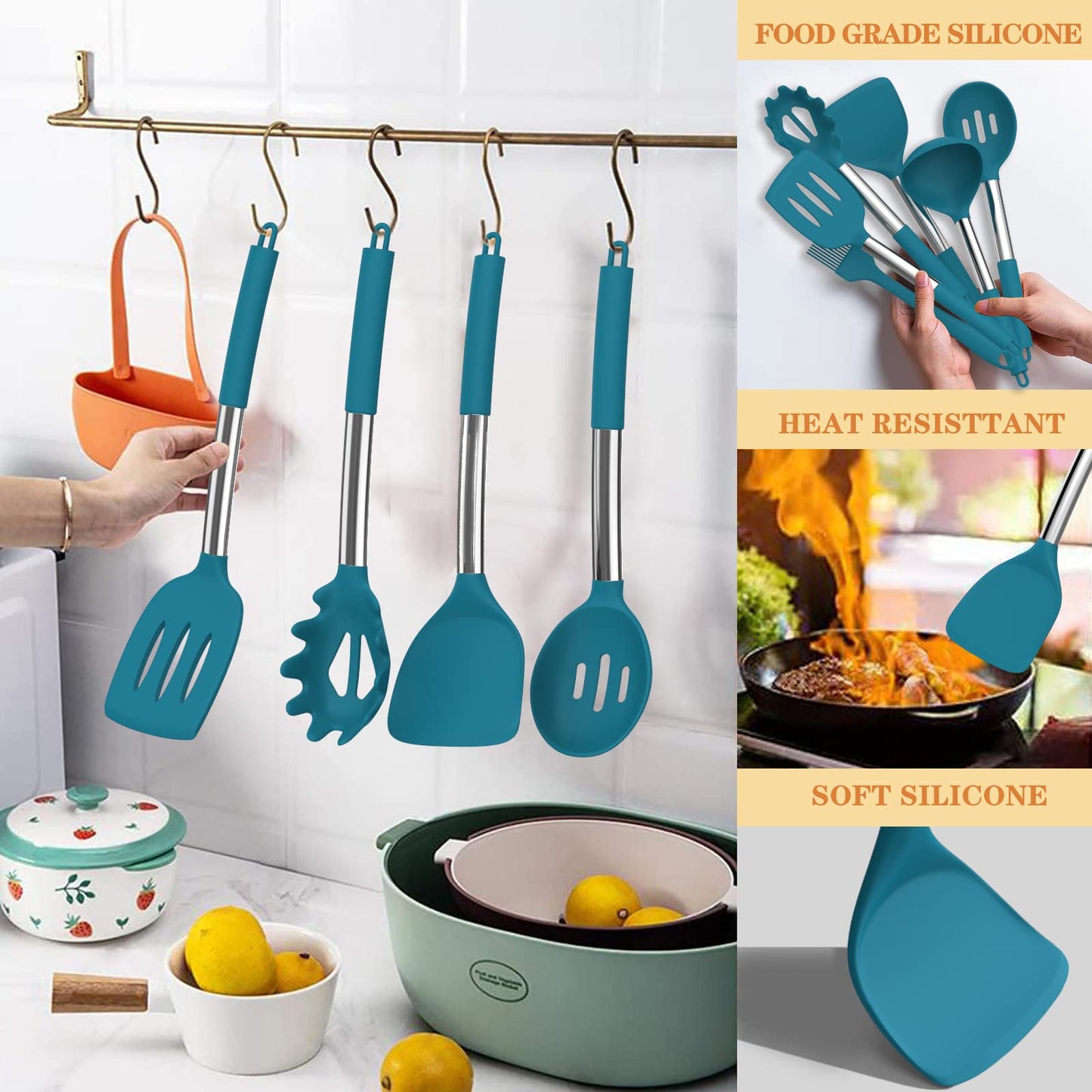 Silicone Kitchen Utensils Set, Umite Chef 43 pcs Cooking Utensils for Nonstick Cookware, Kitchen Tools-Silicone Utensil for Cooking Kitchen Set for Home Kitchen Accessories Set