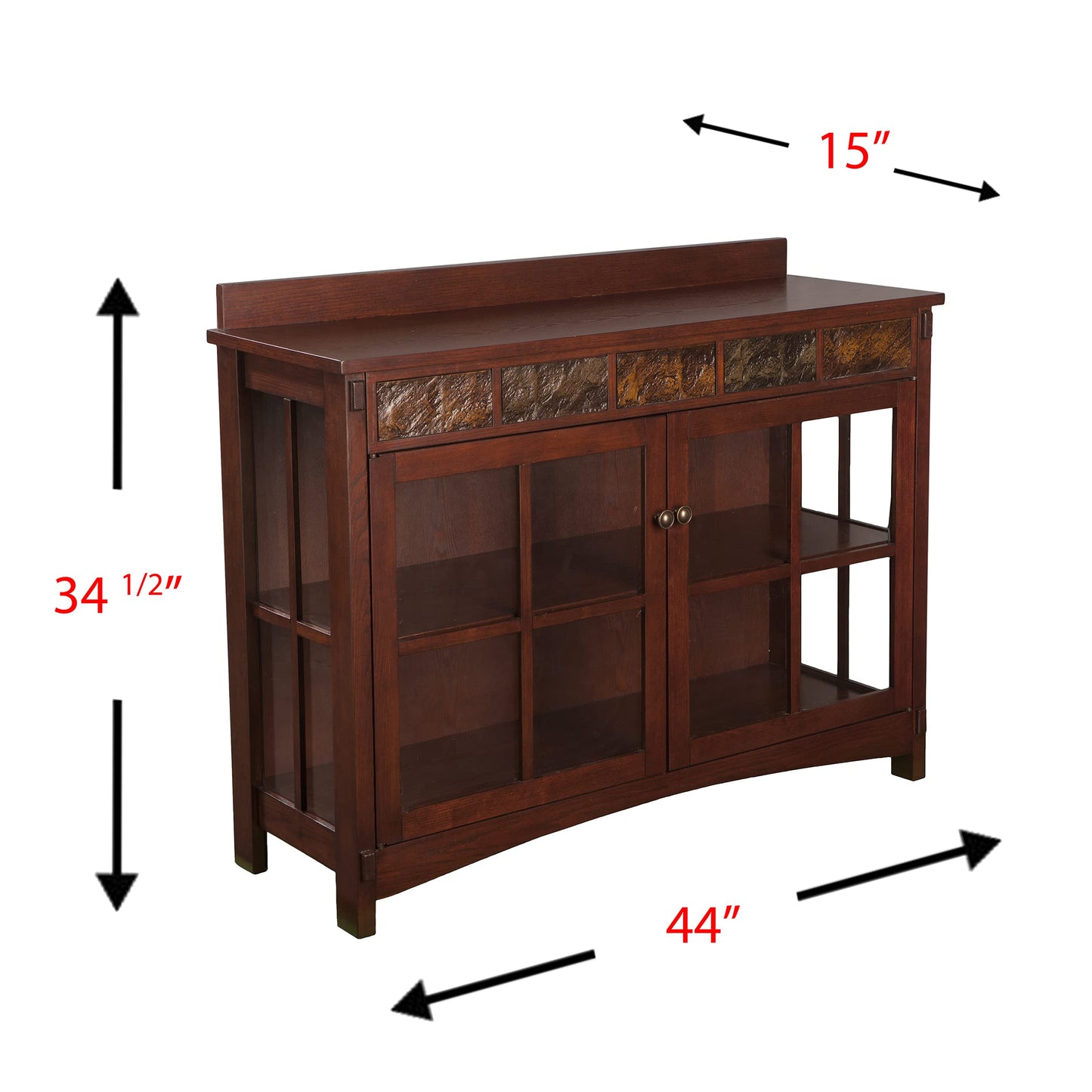 SEI Furniture - Camino Mission Faux Slate Sideboard And Display Curio - Transitional Design, Brown Finish - Ideal for Living Room, Dining Room (CM2900)