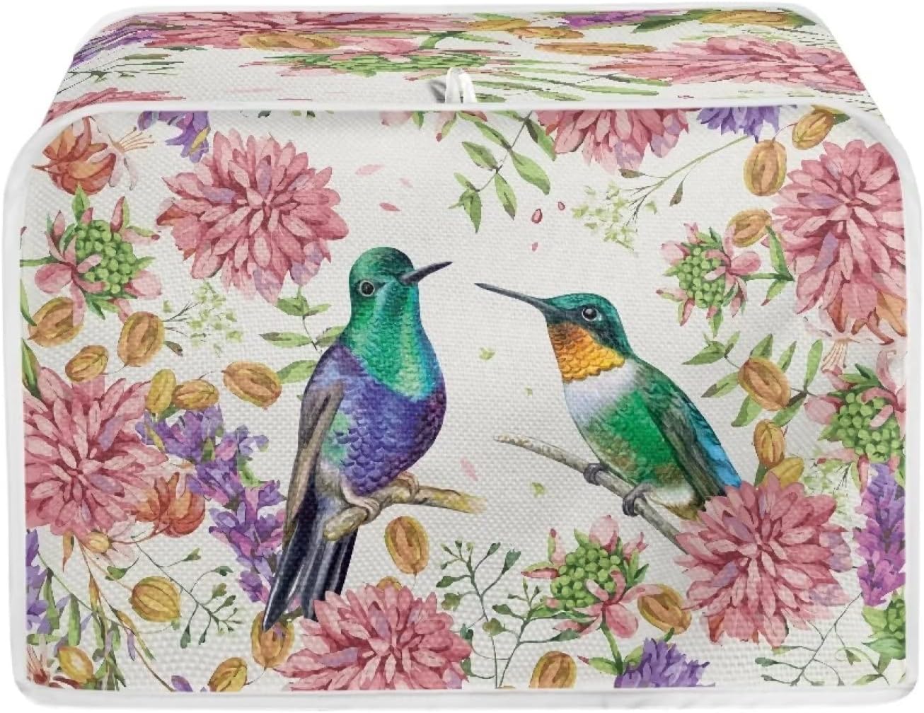 Hummingbird Floral Toaster Cover, Water-Resistant Kitchen Dust Protection for Most Standard 4 Slice Bread Maker
