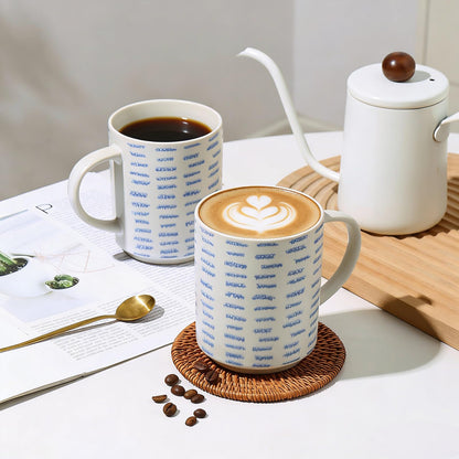 ALOFMO Coffee Mugs Set of 6, 17oz Ceramic Mugs with Handpainted Blue Gray Stripe Pattern, Modern Stackable Coffee Cups, Dishwasher and Microwave Safe Mugs for Home & Office