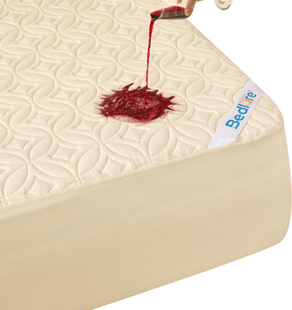 BEDLORE Waterproof Mattress Protector - Soft Breathable Twin XL Pad with Deep Pocket (Beige)