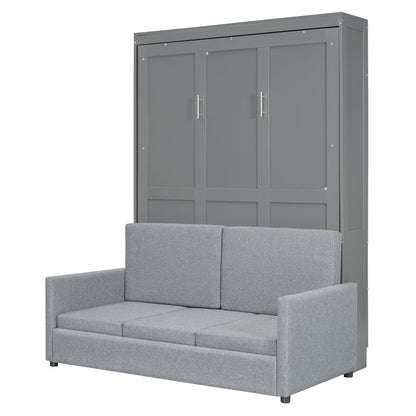 Ball & Cast Murphy Bed Full Size Wall Bed with Sofa,can be Folded,Multifunctional Wood Hideaway Cabinet Bed Frame,Slat Support,Save Space,for Apartment,Guest Room,Gray