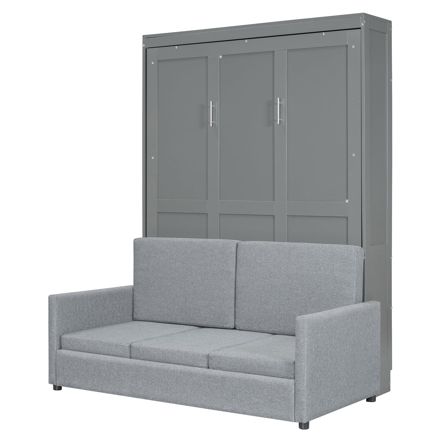 Merax Full Size Murphy Bed, Wood Multi-Function Wallbed with Sofa, Wooden Slat Support for Kids, Teens, Adults, Gray