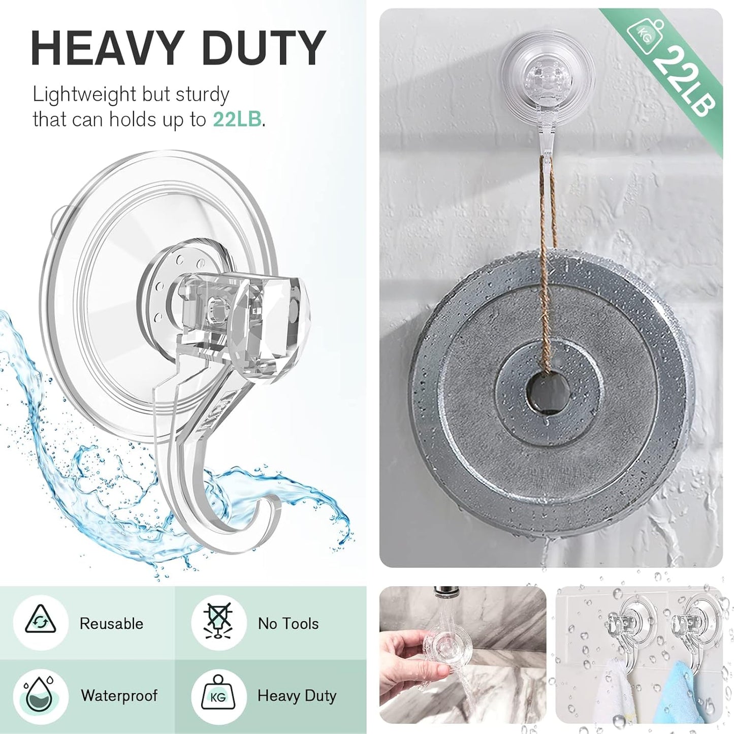 VIS'V Wreath Hanger, Large Clear Heavy Duty Suction Cup Hooks, 22 LB Removable for Halloween Christmas Wreath