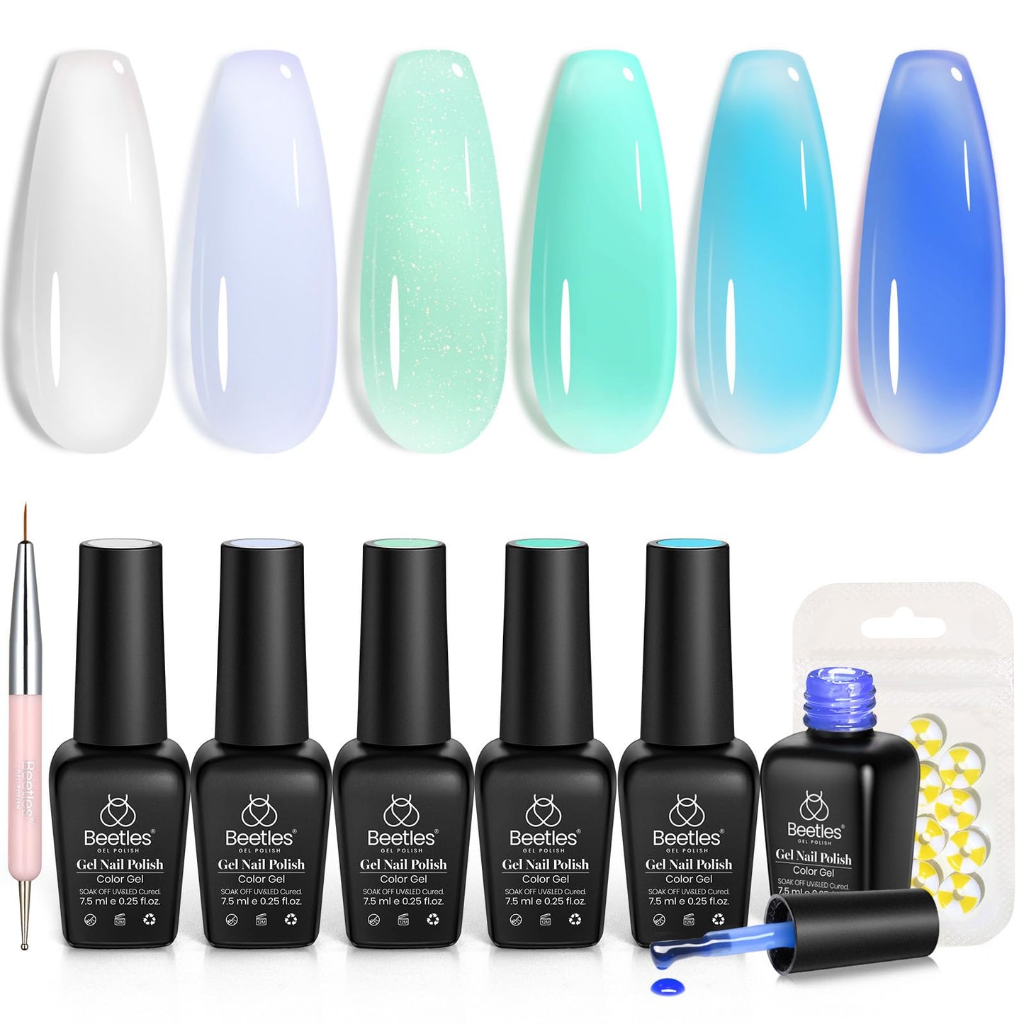 Beetles Halloween Gel Nail Polish Set – Wicked Mystic 8 Colors Gel Polish Kit, Gold Silver Black Green Blue Cat Eye Purple Red Glitter with Nail Art Accessories UV LED Soak Off Manicure Gift for Women