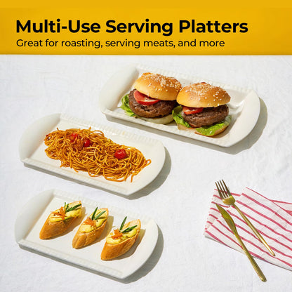 LIFVER Extra Large Serving Platters, 16"/14"/12" Ceramic Rectangle Serving Trays, Serving Dishes for Entertaining, White Platters for Serving Food Party, Turkey Platter for Thanksgiving, Set of 3