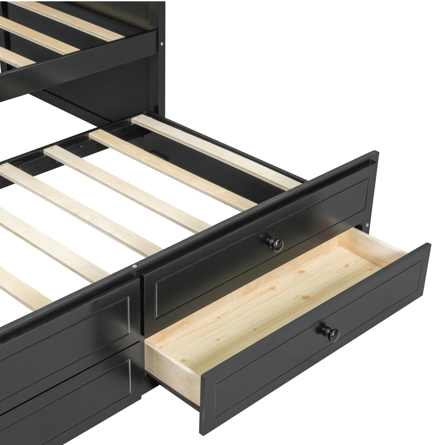 GDFStudio Twin Daybed with Trundle and 2 Storage Drawers, Upholstered Button Tufted Wooden Daybed Sofa Bed, Twin Size Pull Out Trundle Bed Frame for Living Room Bedroom Guest Room, Black