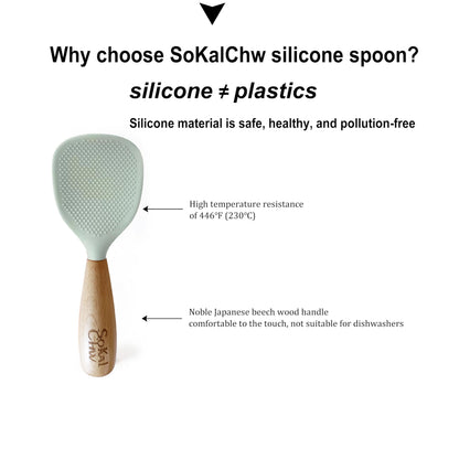 SoKalChw Standing Silicone Cooking Spoon and Rice Spoon with Wooden Handle, Great for Cooking, Mixing, Scoop, Scrape, Non stick Heat Resistant (Grey)