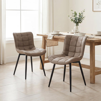 YOUTASTE Khaki Dining Chairs Set of 2, Comfy Faux Leather Upholstered Kitchen Chairs with Black Metal Legs, Mid-Century Modern Design, Accent Chair for Dining Room, Bedroom, Reception